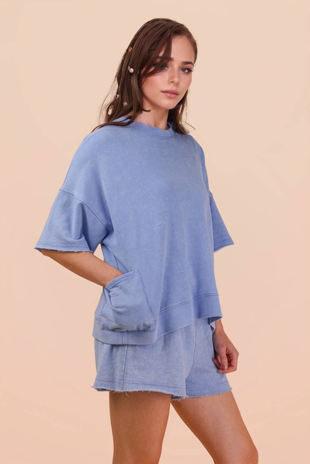 PLUS SIZE Mineral Washed Knit Casual Top & Shorts