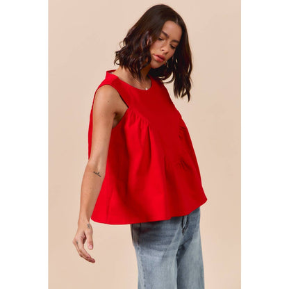 GAME DAY COLOR DENIM RUCHED SLEEVELESS TOP
