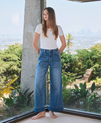 KRIS HIGH RISE DOUBLE CUFFED BAGGY WIDE JEANS