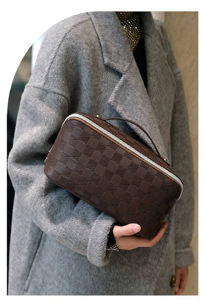 Leather Checkered Makeup Bag