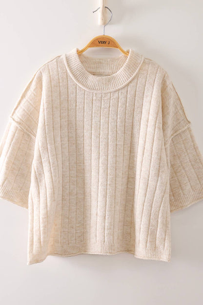 12W3734N-Cropped Length Ribbed Knit Sweater