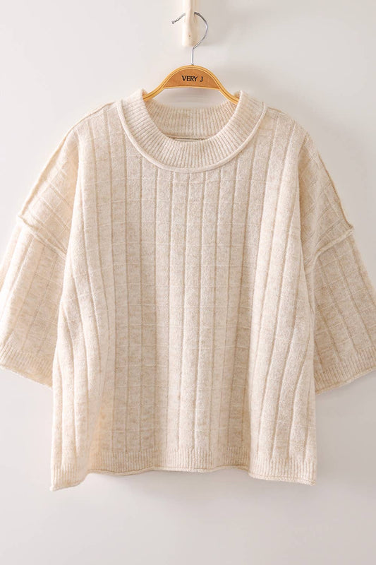 12W3734N-Cropped Length Ribbed Knit Sweater