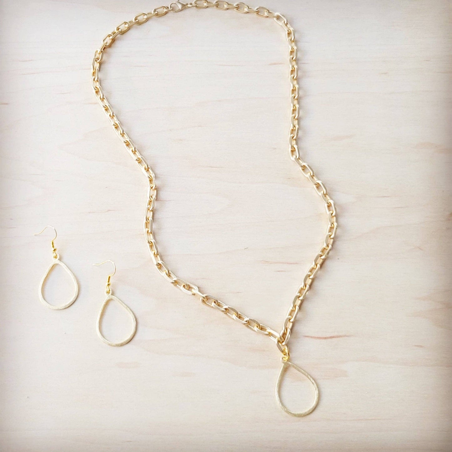 Timeless Droplet Gold Chain Necklace & Earring Set
