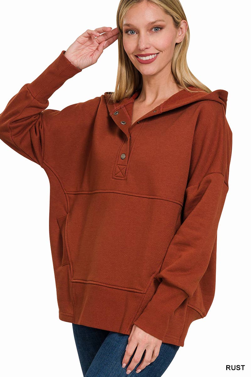 Fleece Half Snap Button Hooded Sweatshirts