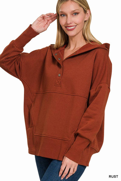 Fleece Half Snap Button Hooded Sweatshirts