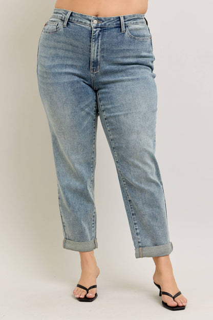 Vintage Wash Double Roll Cuff Boyfriend Judy Blue