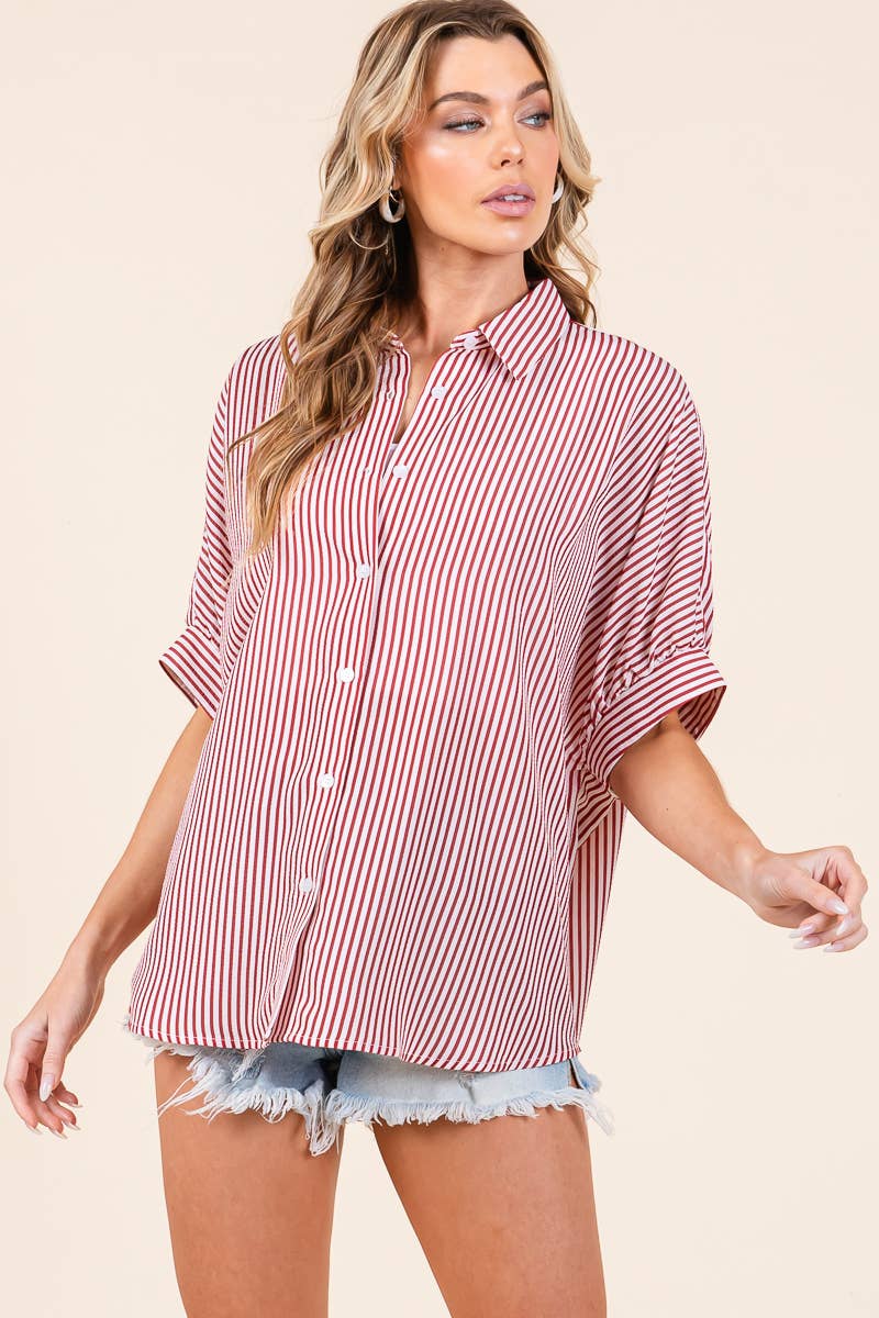 Oversized Short Sleeve Button Down Shirt