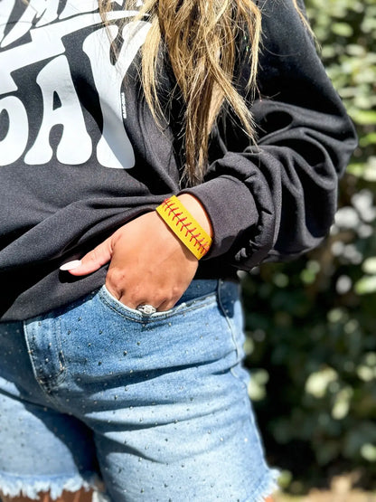 It's All About The Base Yellow Red Softball Snap Bracelet