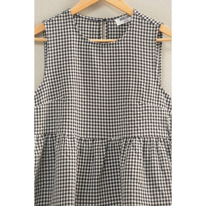 Gingham Sleeveless Peplum Top With Side Ties