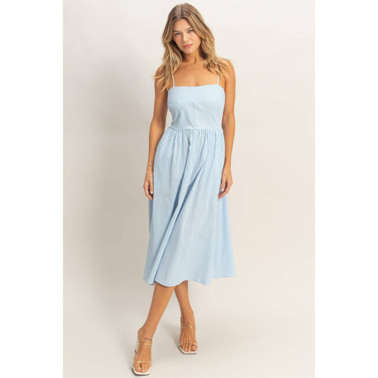 Blue Striped Spaghetti Strap Dress