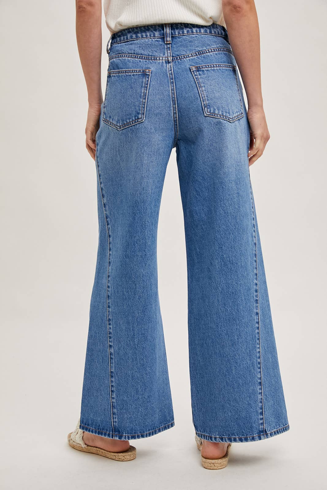 DENIM WIDE LEG MID RISE FLARE JEANS