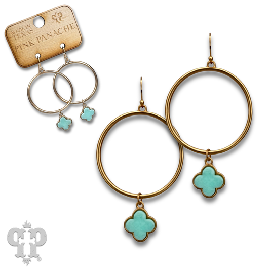 Clover charm earring on matte finish circle earring