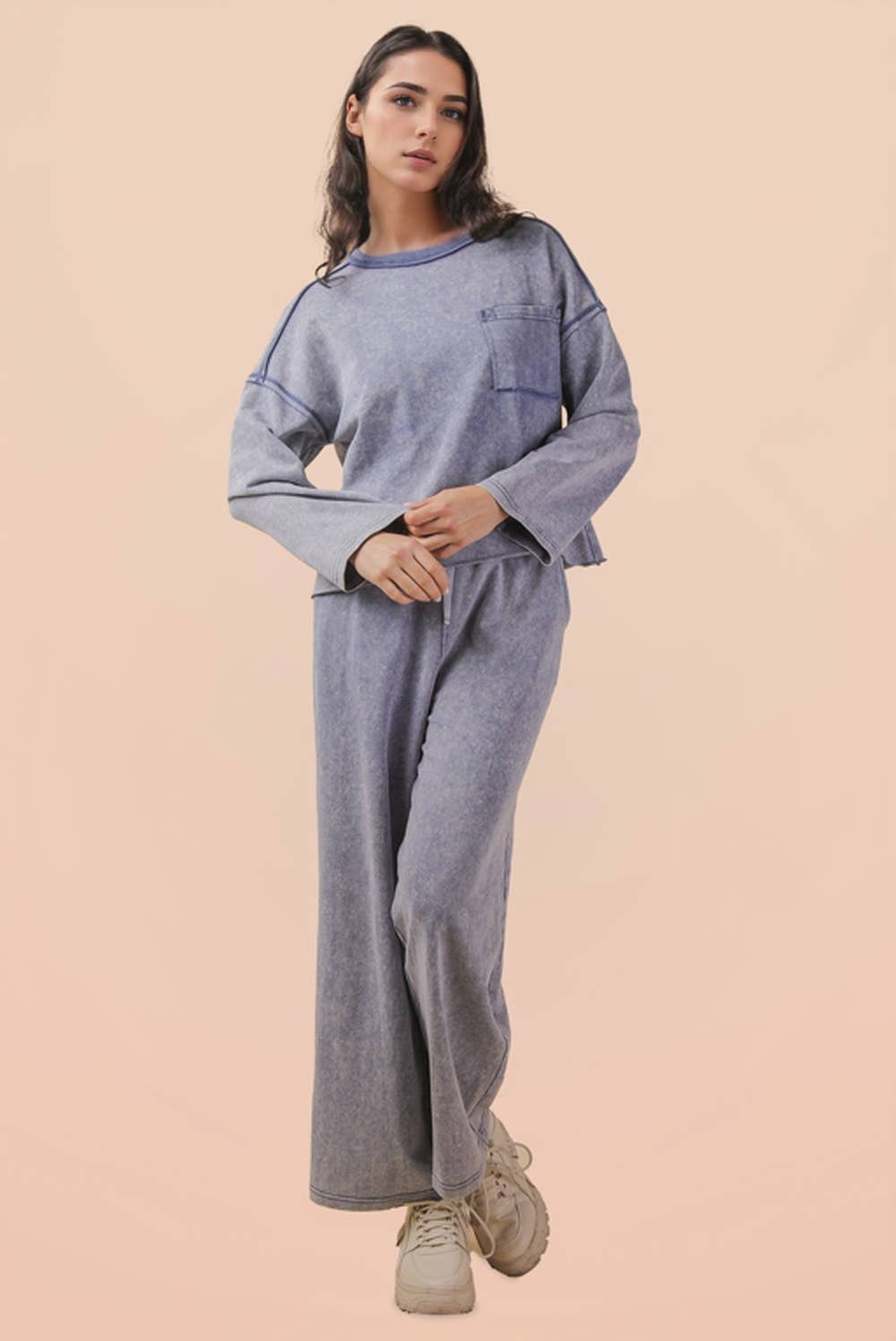 PLUS SIZE Mineral Washed Knit Top & Pants Set
