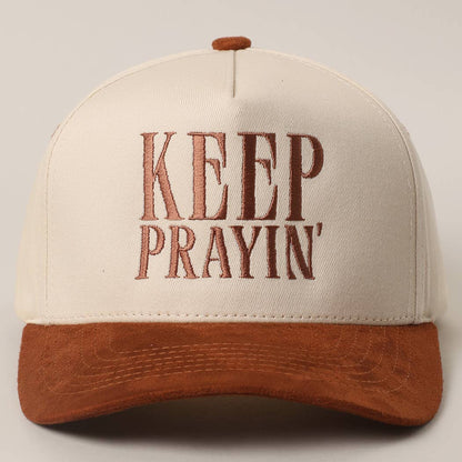 KEEP PRAYIN' Two-toned Suede Canvas Trucker Hat
