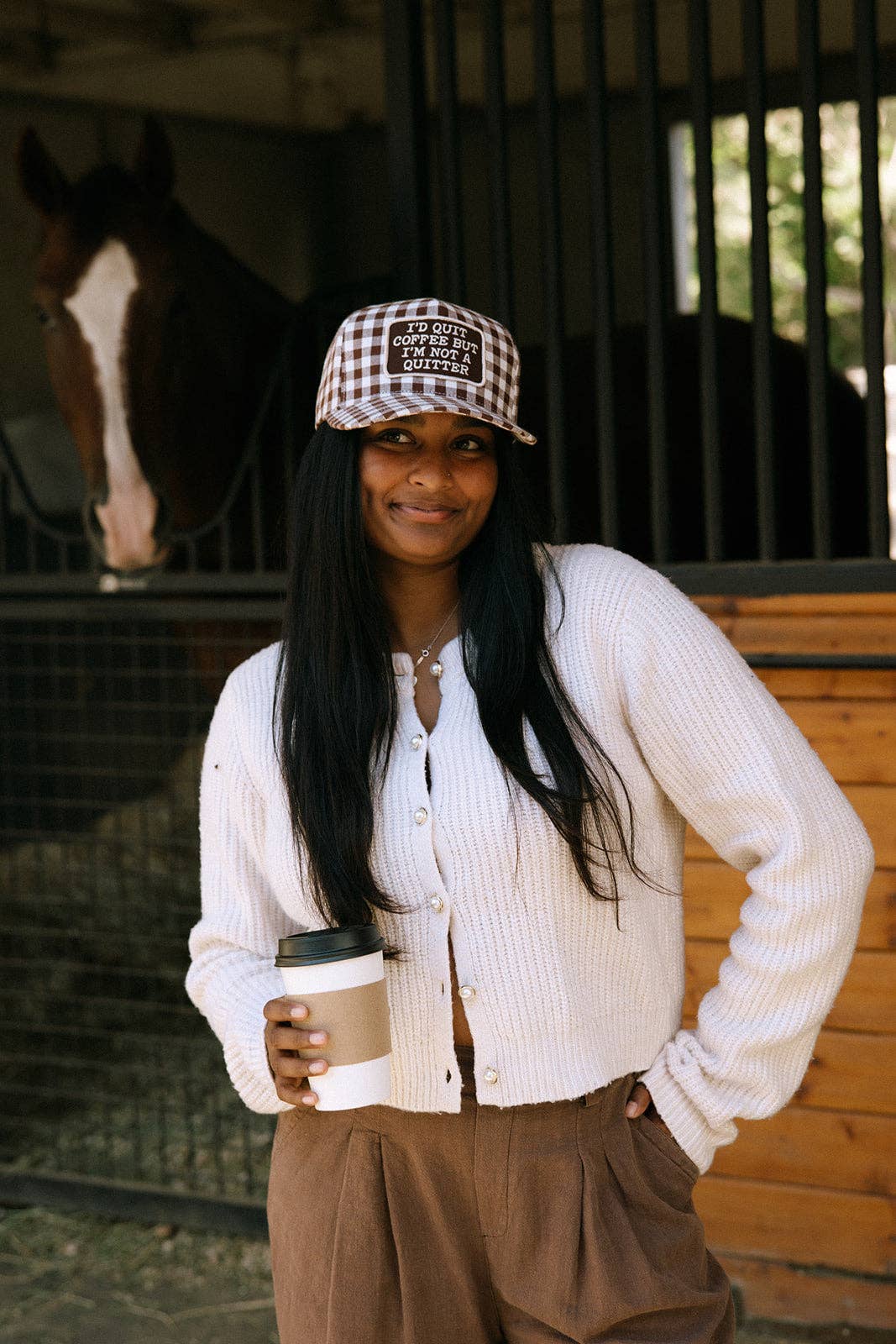 I'd Quit Coffee But I'm Not A Quitter Gingham Hat