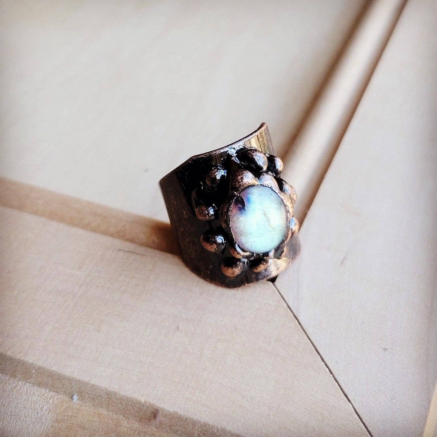 Labradorite Cuff Ring in Antique Copper