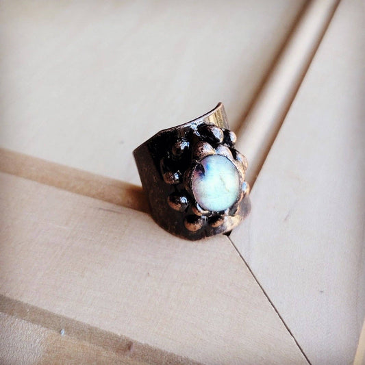 Labradorite Cuff Ring in Antique Copper