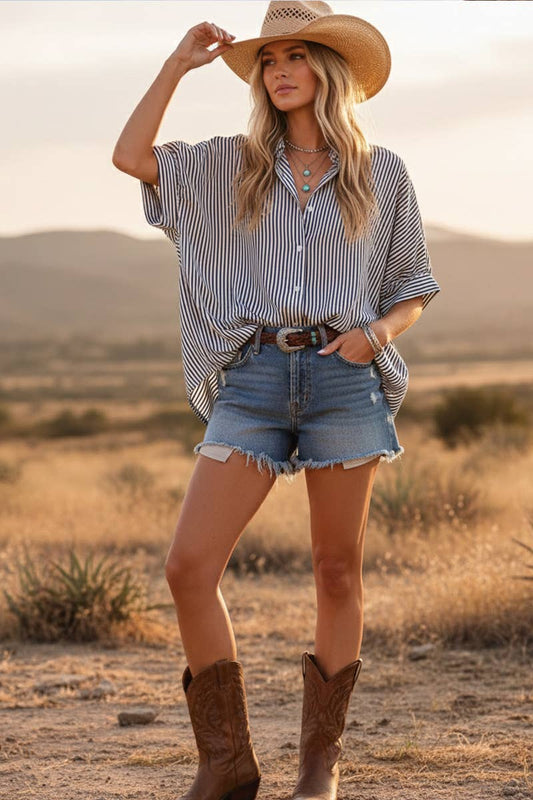 Oversized Short Sleeve Button Down Shirt