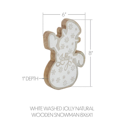 White Washed Jolly Natural Wooden Snowman