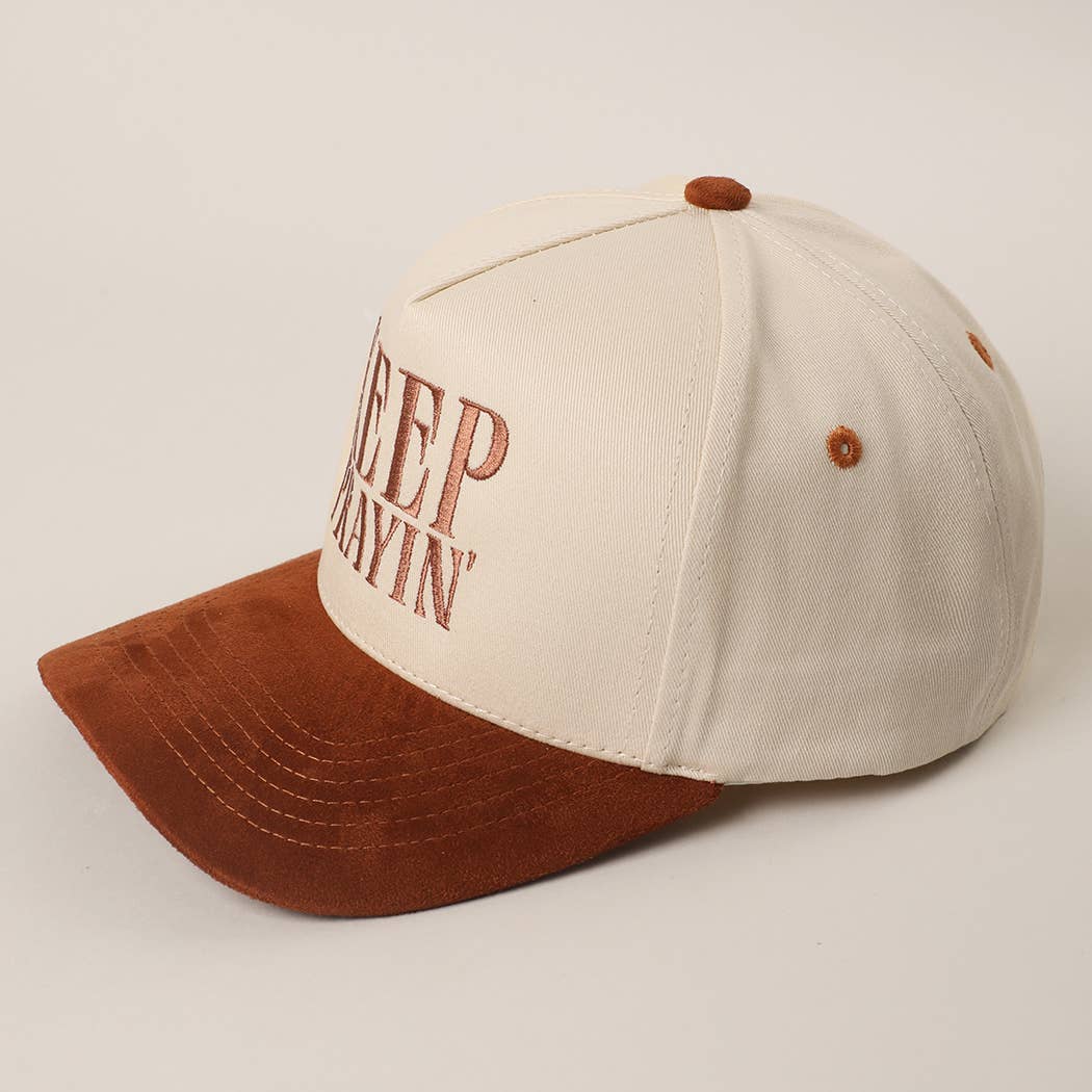 KEEP PRAYIN' Two-toned Suede Canvas Trucker Hat