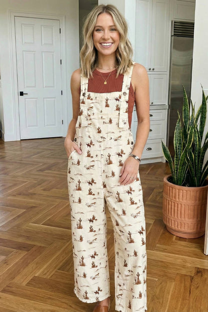 Western Button Adjustable Straps Overall Jumpsuit