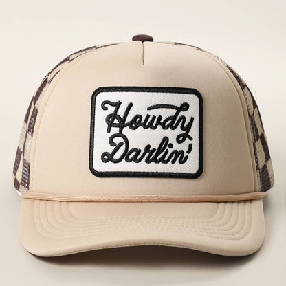 HOWDY DARLIN' Embroidered Patch Checker Foam Trucker Hat