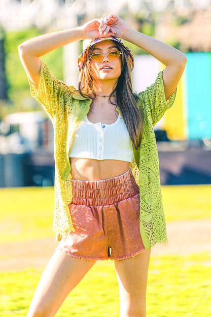 High-Waist Washed Twill Shorts