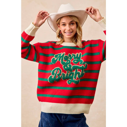 CHRISTMAS THEME STRIPE KNIT TOP