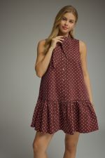 Polka Dot Sleeveless Mini Dress with Tie Neck