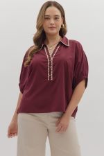 Maroon Scalloped Trim Shirt