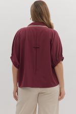 Maroon Scalloped Trim Shirt