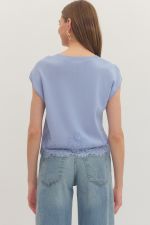 Cap Sleeve Knit Lace Top Chambray