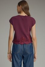 Cap Sleeve Knit Lace Top - Maroon