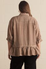 Plus Gingham Top with Peplum Hem