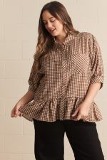 Plus Gingham Top with Peplum Hem