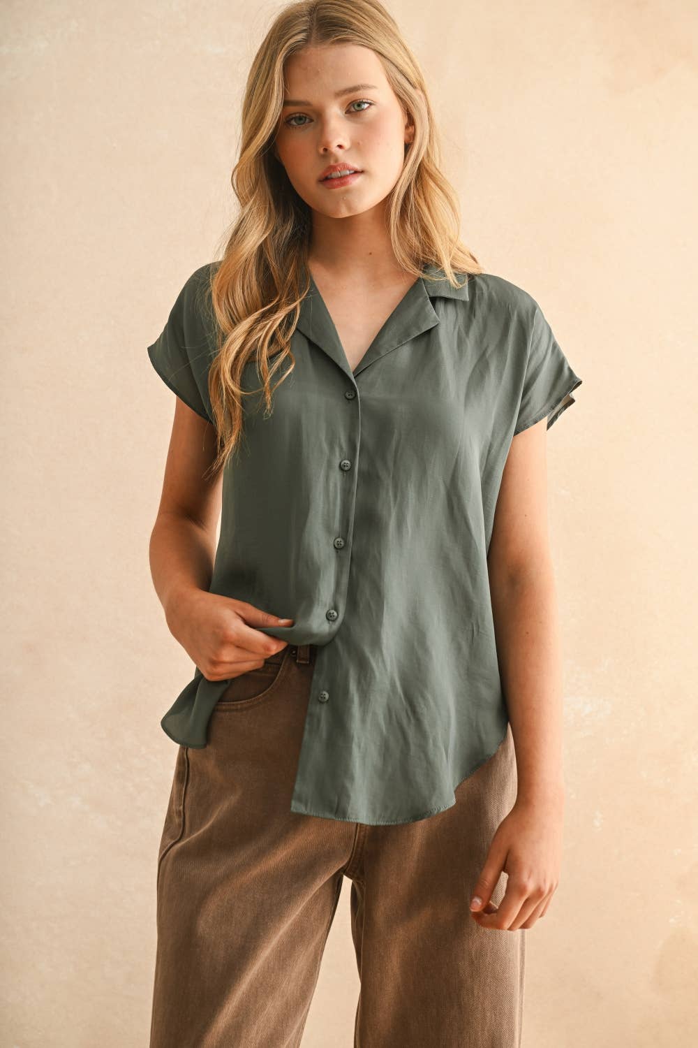 BUTTON DOWN CAP SLEEVE SHIRTS