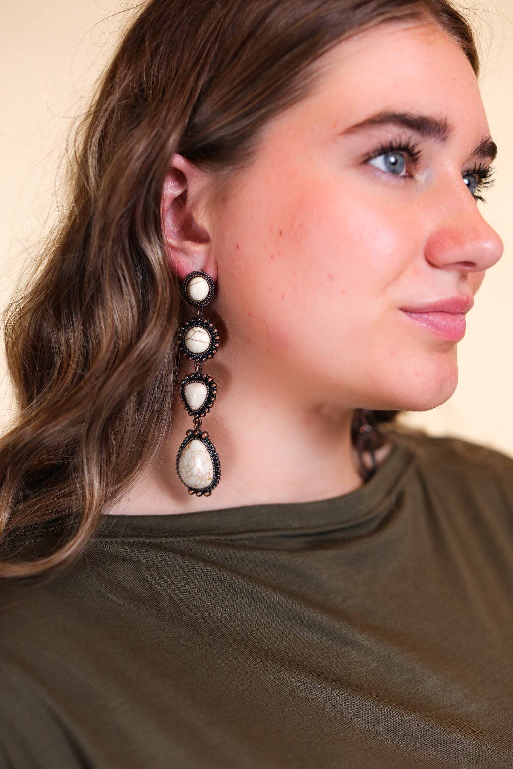 Cream Howlite Rock Copper Dangle Earrings