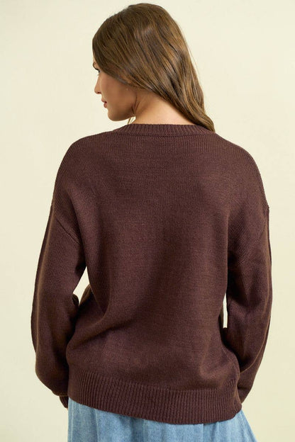 HOWDY' EMBROIDERED ROUND NECK OVERSIZED SWEATER -43995T-4