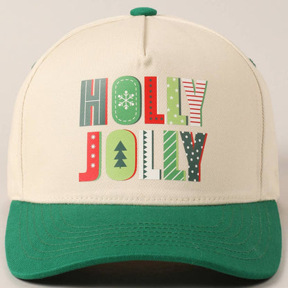 Holly Jolly Colorful Text Two-Tone Canvas Cap
