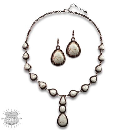 Teardrop stone Y necklace set