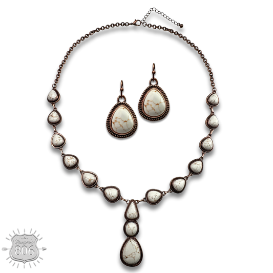 Teardrop stone Y necklace set