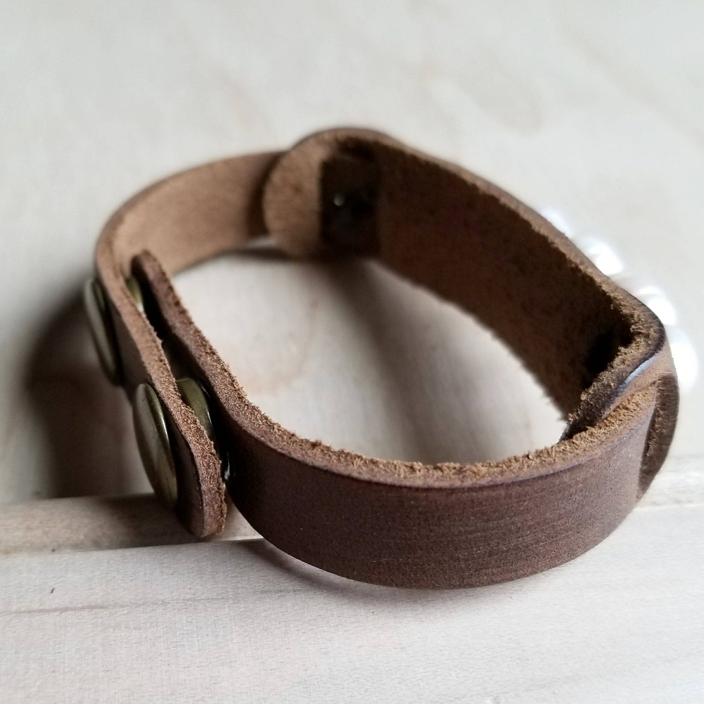 Dusty Leather Narrow Cuff with Genuine Freshwater Pearls