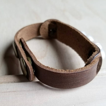 Dusty Leather Narrow Cuff with Genuine Freshwater Pearls