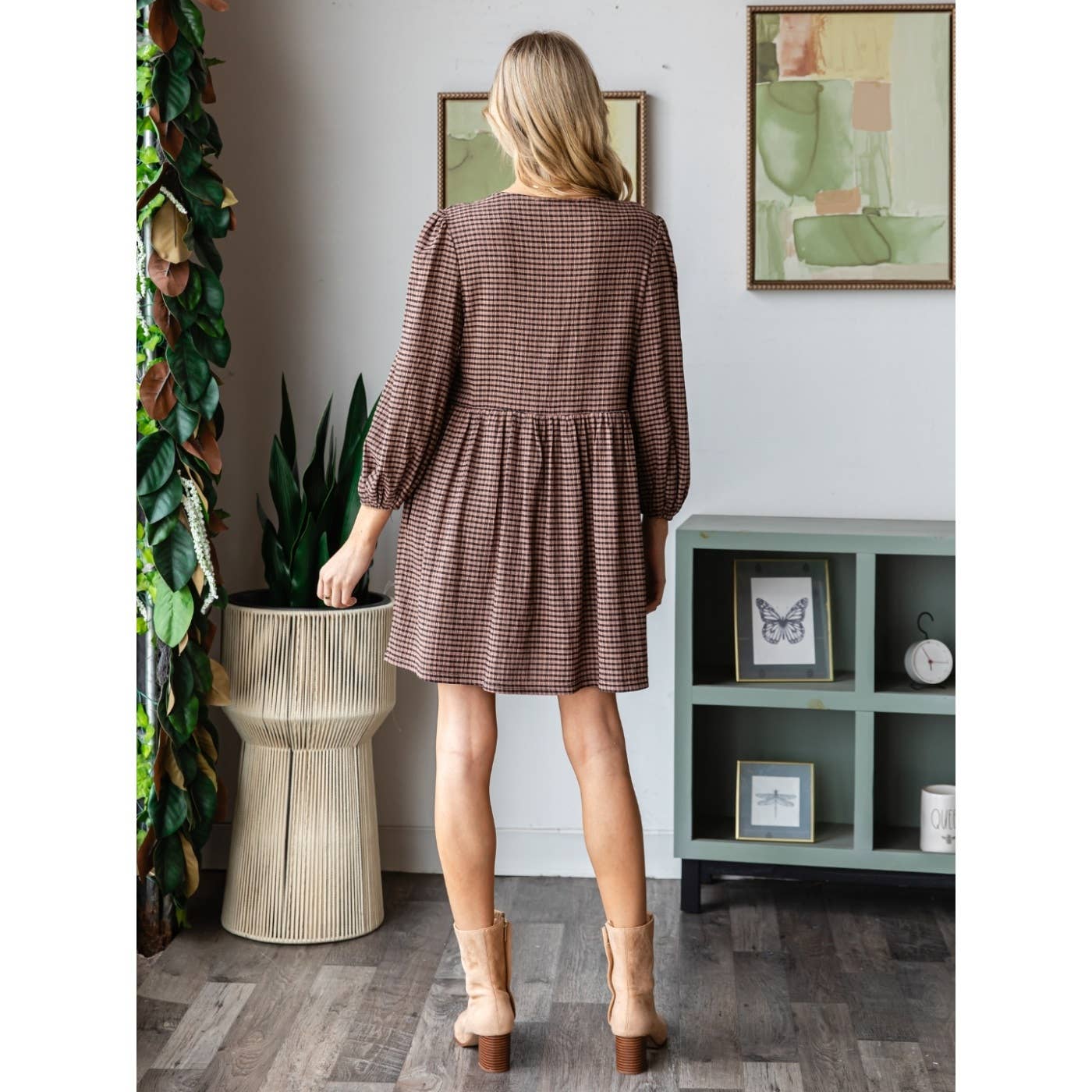 Print Woven Ribbon Tie Short Dress