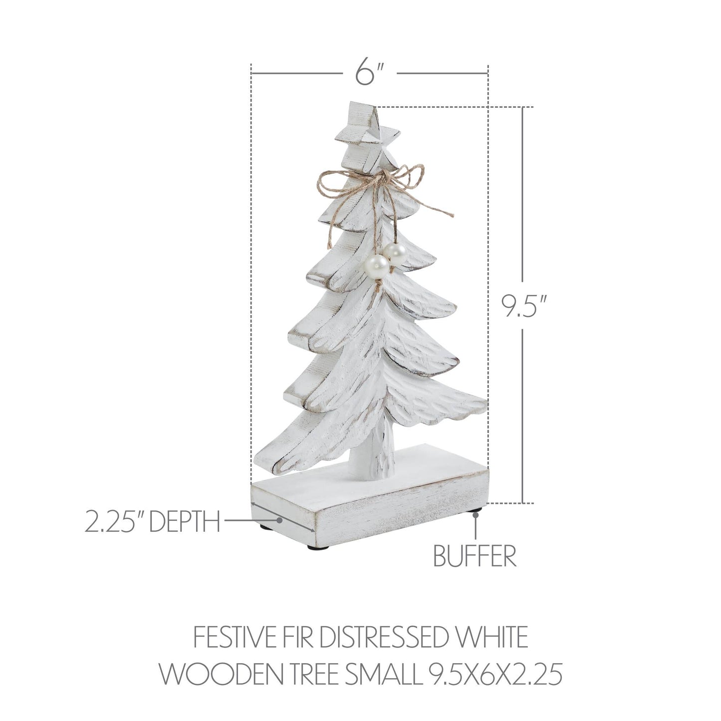 Festive Fir Distressed White Wooden Tree Small 9.5x6x2.25