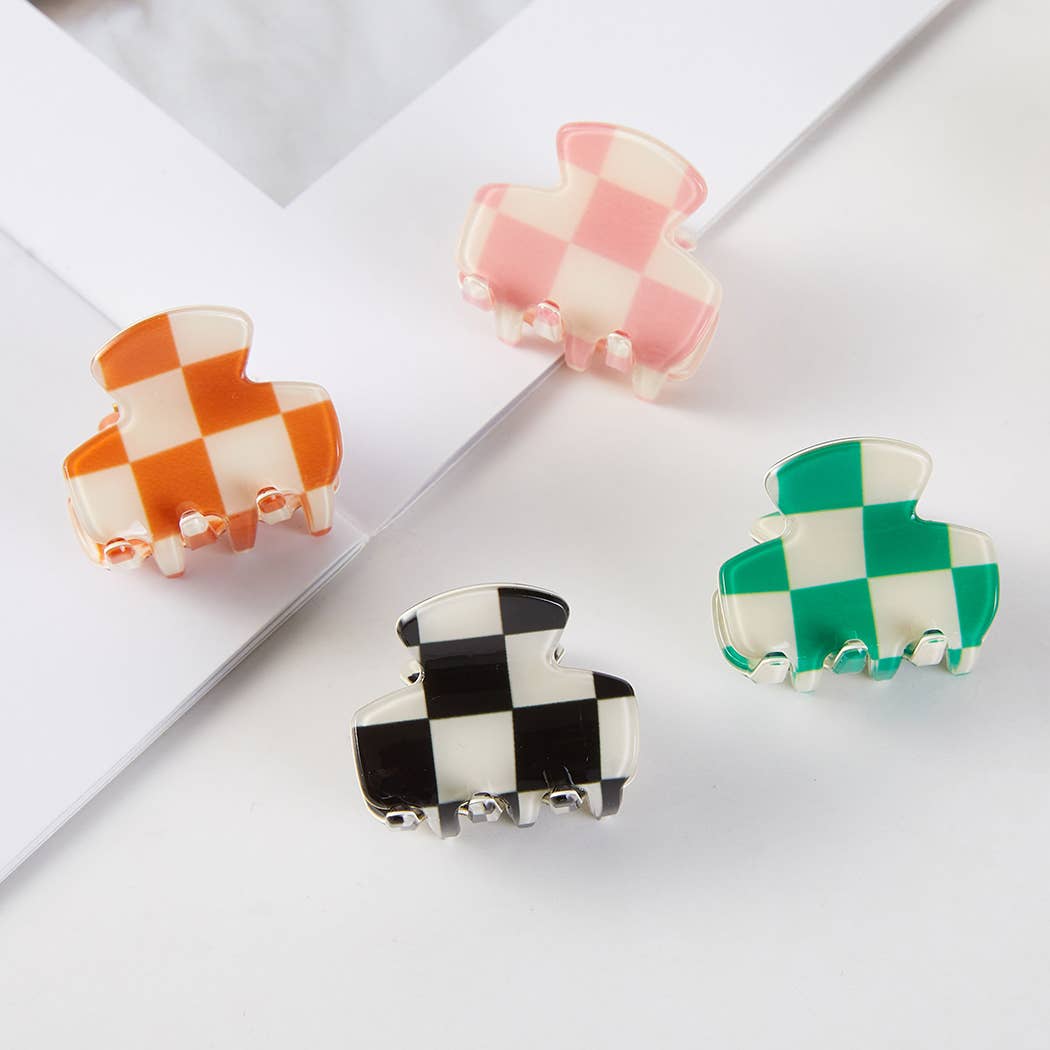 Checker Small Hair Claw Clip Set