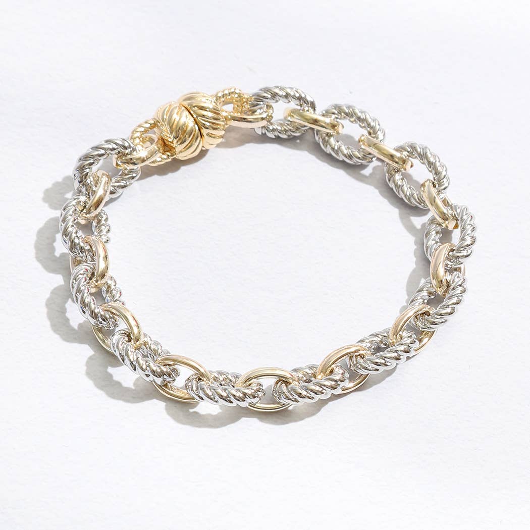Two Tone Twisted and Solid Chain Linked Bracelet