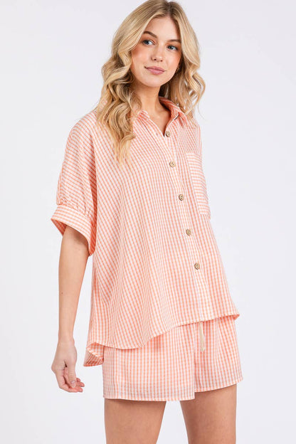 MINI CHECKER BUTTON DOWN TOP AND SHORTS SETS