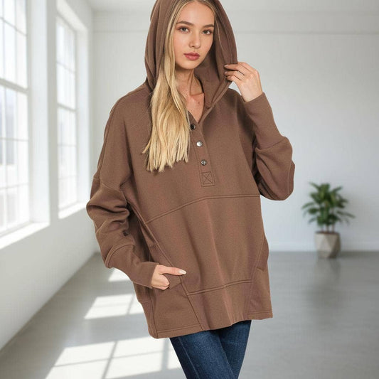 Fleece Half Snap Button Hooded Sweatshirts