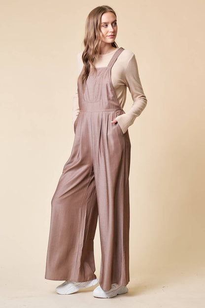 WIDE LEG OVERALL WITH ADJUSTABLE STRAP AND POCKET